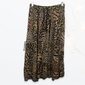 Vintage 90s Vini Leopard Cheetah Animal Print Patchwork Midi Skirt